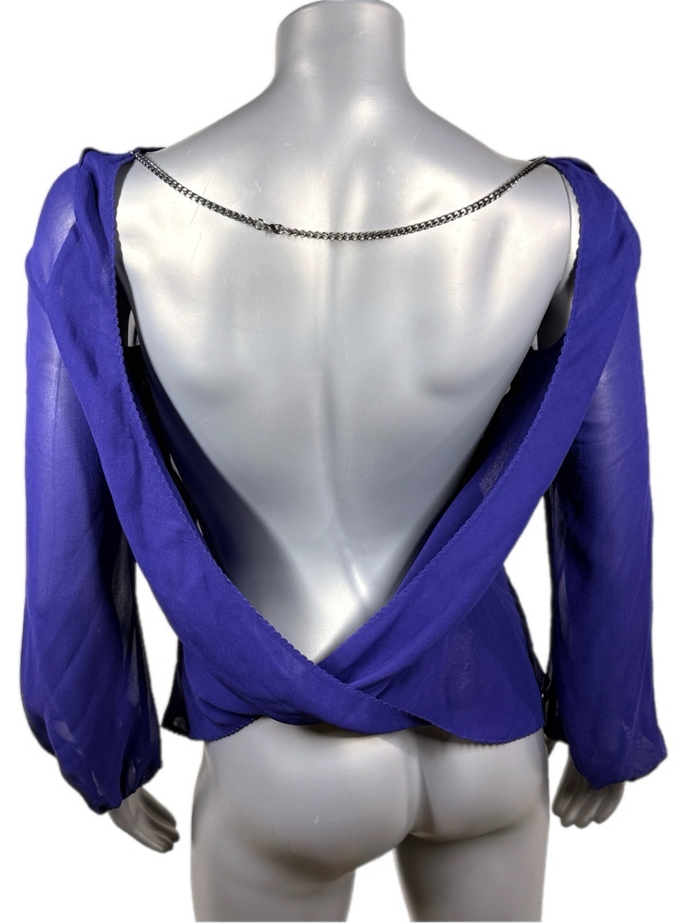 Armani Exchange | Vintage Sheer Purple Long-Sleeve Blouse Chain Neckline back - Picture 7 of 14